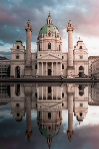 The beautiful scenery of Karlskirche in Vienna, Austria