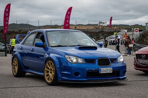 The second generation blue Subaru Impreza hawkeye STI Mk2 rally car