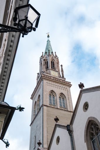 a vertical low angle shot of historical building located in Saint Gallen, Switzerland