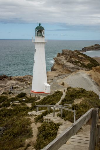 A vertical shot of the Castlepoint Lighthouse in New Zealand