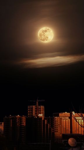 A mesmerizing view of a moon in the dark sky at night over a city