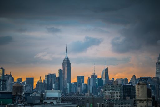 A beautiful shot of the New York City skyline at sunset