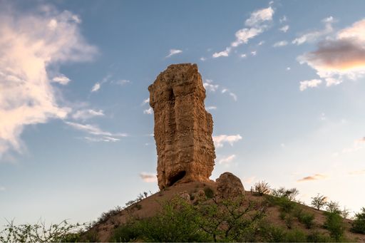 Namibia, landscape in Damaraland, the famous rock of Vingerklip
