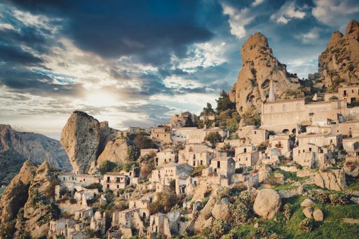A beautiful view of an abandoned village in Pentadattilo, Reggio Calabria, Italy