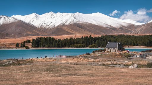 A beautiful view of a wedding church near the Lake Tekapo in New Zealand
