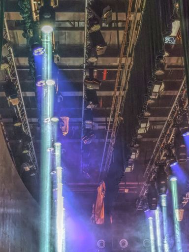 A vertical shot of the illumination in the school hall.