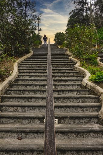 These stairs lead up to the main road at Sun Moon Lake, Taiwan. I have added the moon into the photo because....well, it''s Sun Moon Lake.