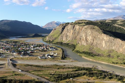 A beautiful view of the El Chalten village surrounded with mountains in Argentina