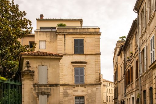 Avignon, typical house, colorful building in the center