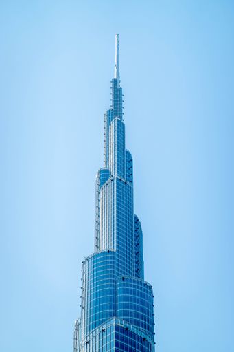 A vertical shot of the Burj Khalifa, known as the Burj Dubai in UAE