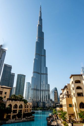 A vertical shot of the Burj Khalifa, known as the Burj Dubai in UAE