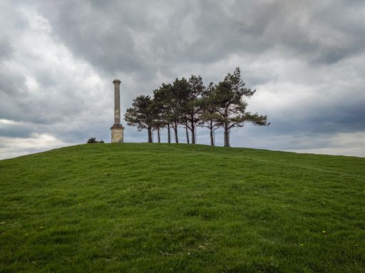The War Memorial in Montgomery Wales with the trees in the foreground