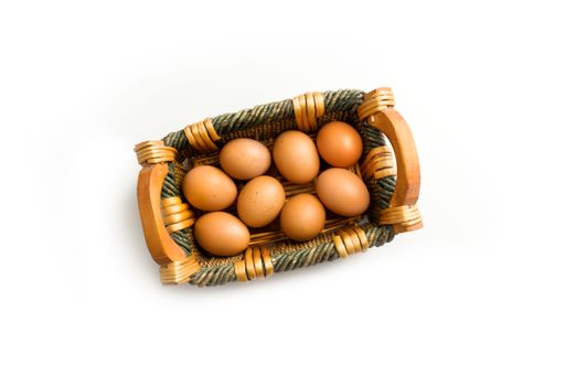 A basket with eggs solated on a white background