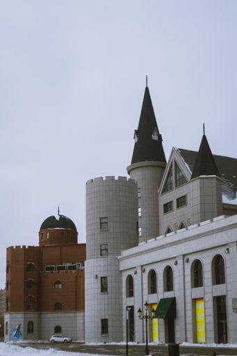 A beautiful view of the architectural buildings in winter