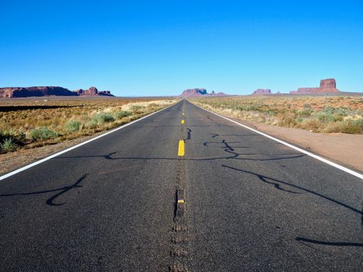 horizontal view of the scenic highway 163, leading to the monument valley