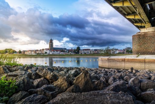 The view of Deventer city against the cloudy sky. Overijssel, Netherlands.