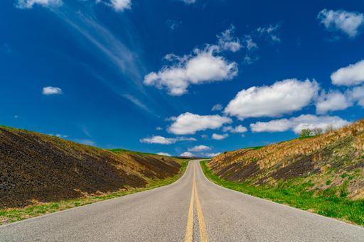An empty rural road on a sunny day in West Virginia, the USA