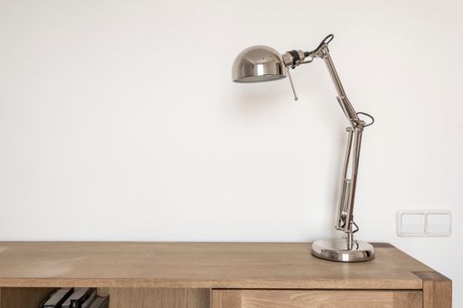 A classic desk lamp with empty white wall background