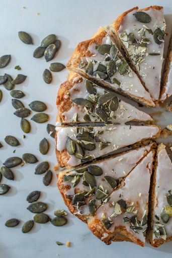 A top view shot of sweet vanilla pumpkin seed shortbread o white surface