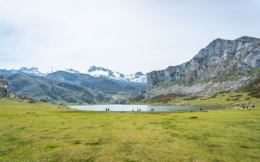 A beautiful landscape view of the Lake Ercina in spring in the Lagos de Covadonga, Asturias, Spain