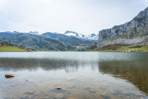 A beautiful landscape view of the Lake Ercina in the Lakes of Covadonga, Asturias, Spain