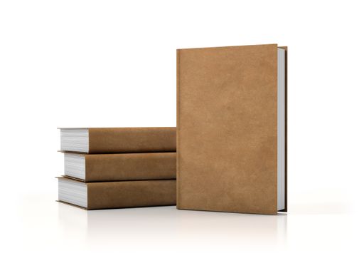 A stack of brown books isolated on a white background