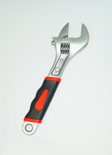 A vertical shot of an adjustable spanner isolated on a white background