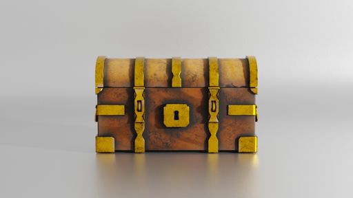 A closeup of a wooden chest isolated on a gray background