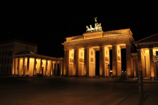 The monument of Brandenburg Gate at night in Berlin, Germany