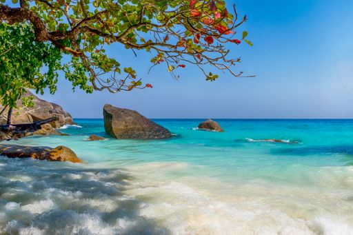 An aerial view of a beautiful sea on a sunny summer day
