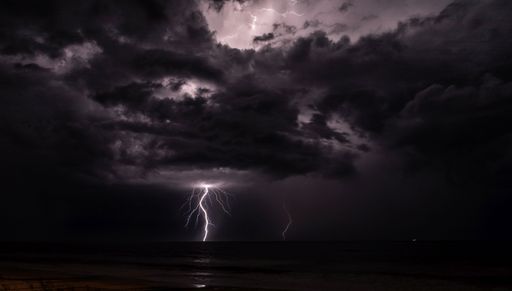 A beautiful view of lightning above the Atlantic Ocean in Florida