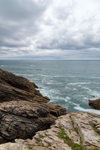 The Quiberon peninsula, in Brittany, beautiful seascape of the ocean, the rocky Cote sauvage