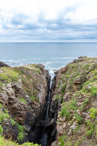 The Quiberon peninsula, in Brittany, beautiful seascape of the ocean, the rocky Cote sauvage