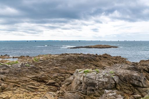 The Quiberon peninsula, in Brittany, beautiful seascape of the ocean, the rocky Cote sauvage