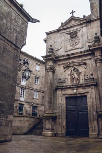 A vertical shot of a monastery in Santiago de Compostela, Spain