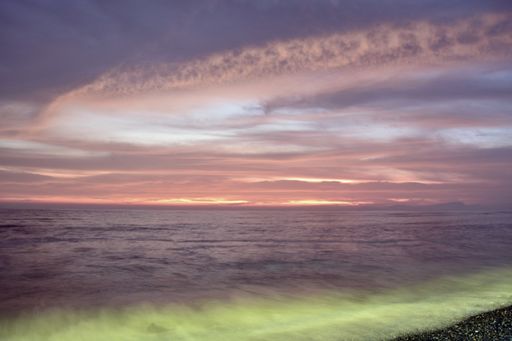 View of dusk by the shore in a beach in the south of Lima, Peru