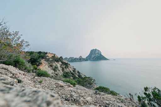 The Es Vedra viewpoint in Ibiza in the summer