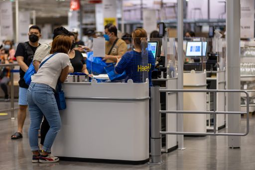 A view of people in the biggest IKEA store in the world