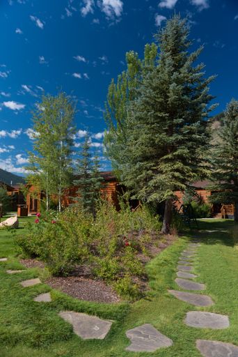 A vertical shot of a beautiful tourist cabin spot in rural Jackson, Wyoming, USA