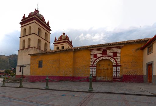 A beautiful shot of the Spanish Colonial Church in the main square of the city of Huancavelica, Peru
