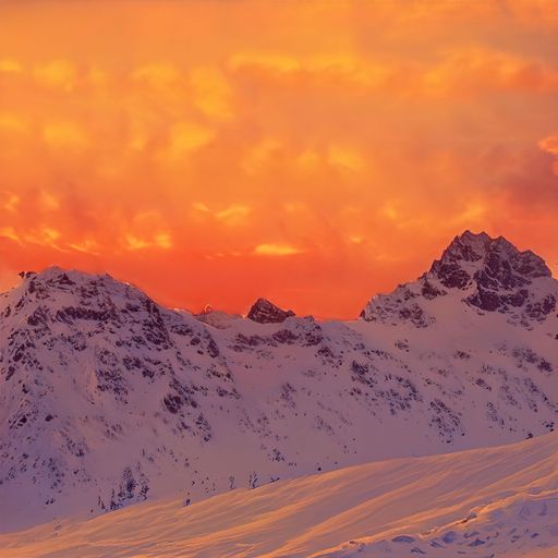 A beautiful view of a snowy mountain landscape under the cloudy sky during sunset