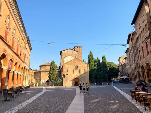 On the square in front of the Basilica di Santo Stefano in Bologna, Italy