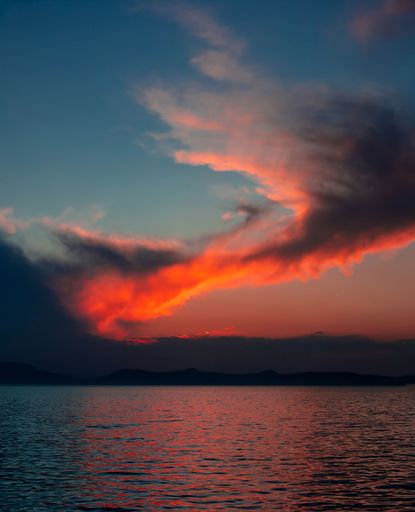 colorful clouds in the evening on the lake, balaton, hungary, twiligh