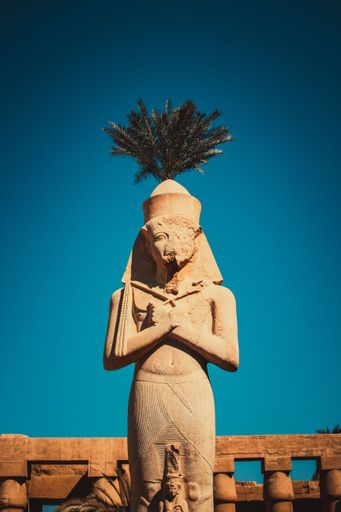 A vertical shot of a statue in Karnak Temple, in Egypt, Luxor