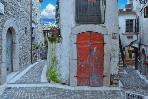 A narrow street in Fornelli village in the Molise region, Italy