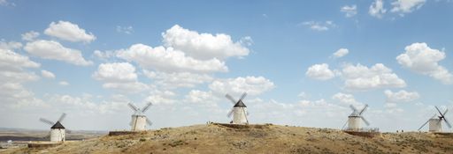 An aerial view of famous windmills in Consuegra town