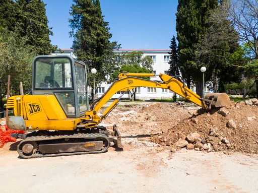 An excavator at the construction site. Zadar, Croatia