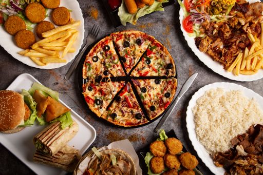 A top view of different delicious assorted dishes