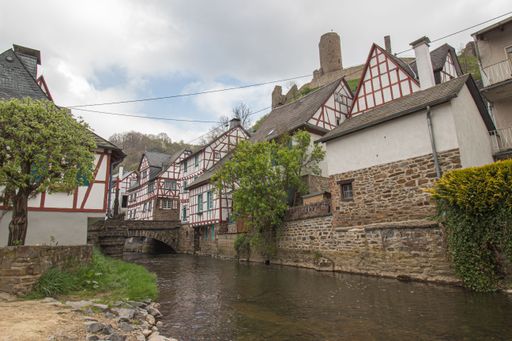 A shot of the rainy and old German town of Monreal.