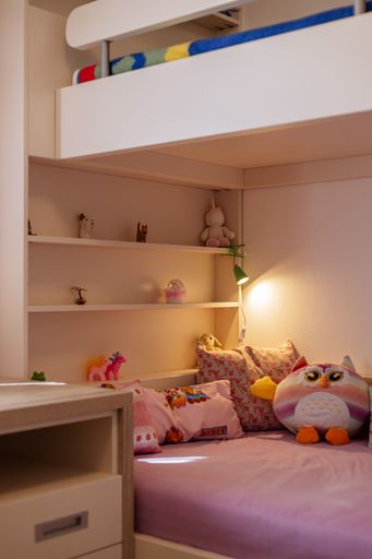 An interior design of a girls kids room